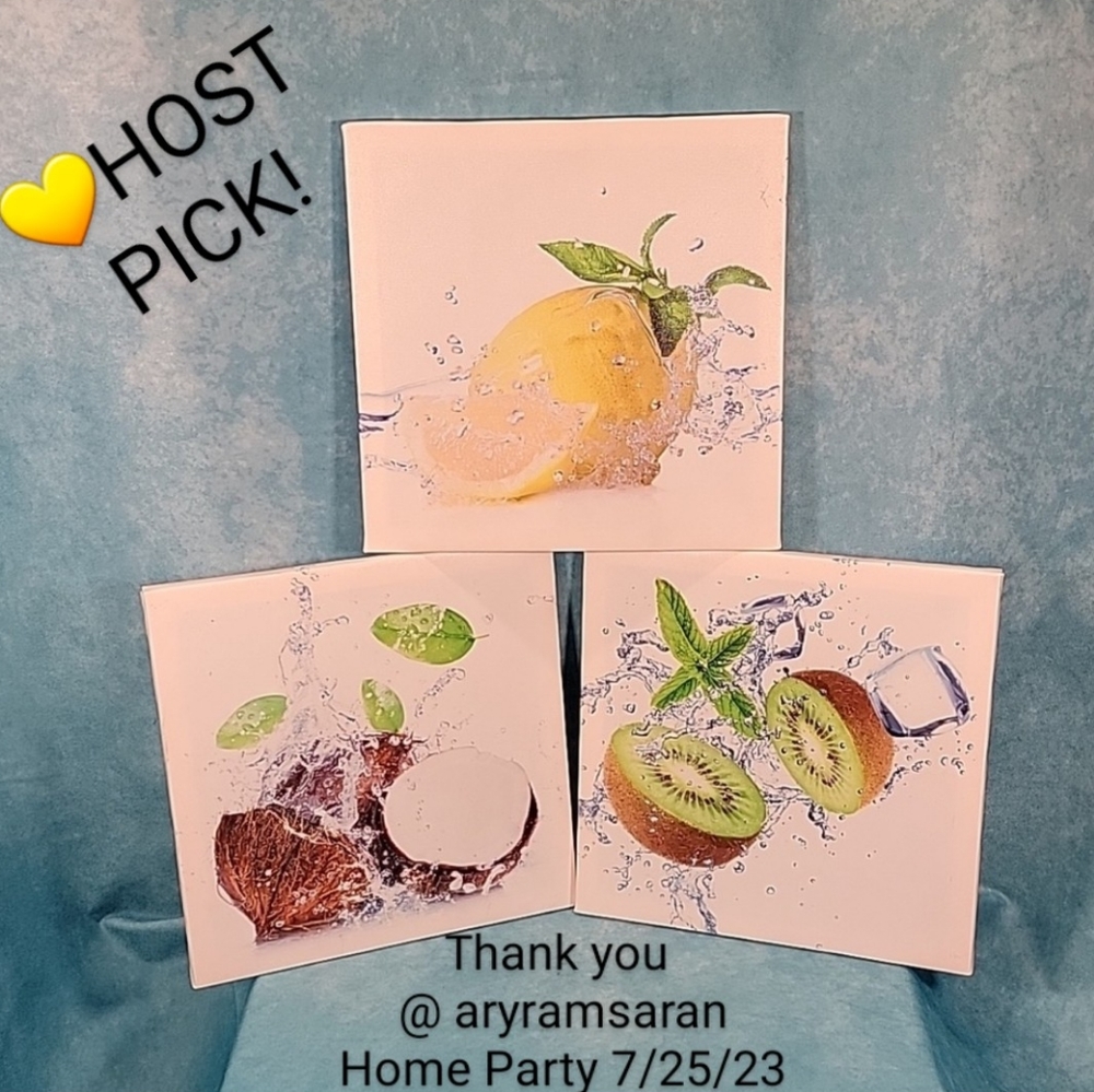 💛3pc Tropical Fruit/Beverage Motif Canvas Wall Art.